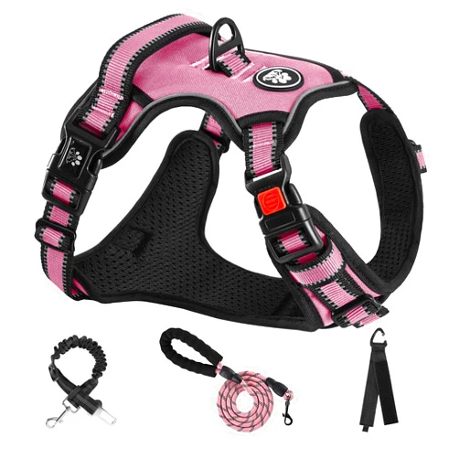 NESTROAD No Pull Dog Vest Harness with Leash, Reflective No-Choke Pet Harness with Easy Control Soft Handle for Small Medium Large Dogs (Medium, Pink)
