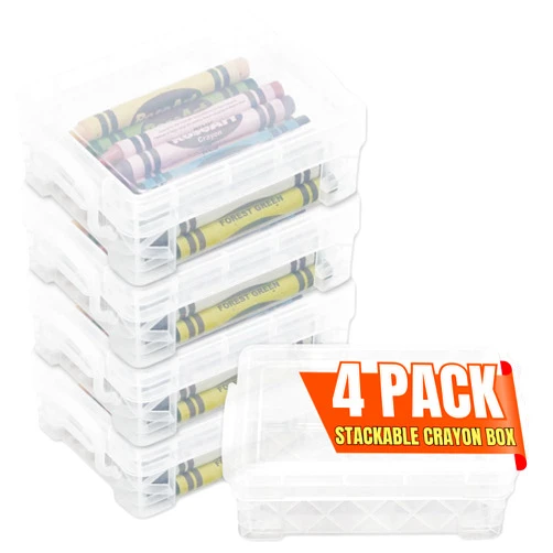 1InTheOffice Crayon Box, Stackable Clear (4 Pack.)