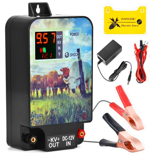 LATROVALE 10 KM Electronic Fence Charger, Electric Fence Safe High Voltage Pulse Controller Animal Farm Electric Fence Shepherd Animal Farm Electric Shepherd for Cows, Cattle, Horses (Black)