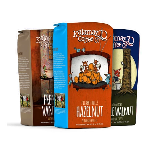 KALAMAZOO COFFEE COMPANY Whole Bean Flavored Coffee Variety Pack - Hazelnut, French Vanilla, & Maple Walnut | 12oz Bag (3 Pack)