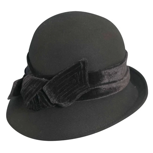 Scala Women's Wool Felt Cloche with Velvet Bow