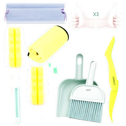 UNMOT Pet Cage Cleaner Set for Rabbit Cages Guinea Pig Hamster Cat Ferret Birds Parrot Chinchilla for Small Animals Pet Playpen Bedding Cleaning Brush Dustpan and Broom Foam Sponge