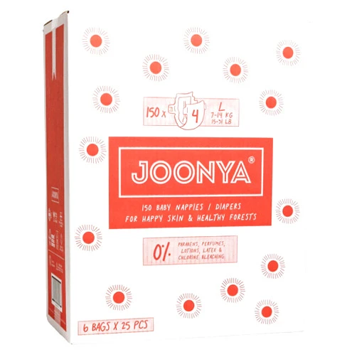 Joonya Baby Diapers, Size 4 L (15-31 lb) - 6 Bags of 25 (150) - **New Range** - NonToxic, Eco-Friendly, Ultra Slim, Overnight Use - Made in Denmark