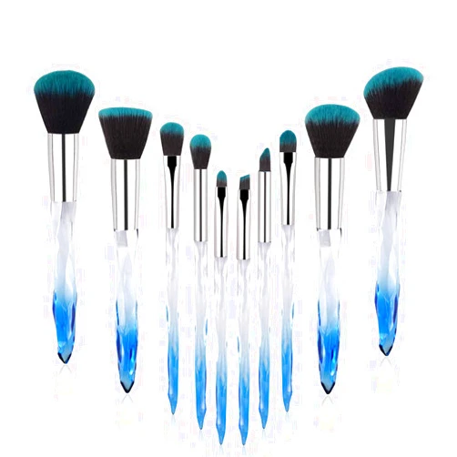 Daxstar Yuwaku Makeup Brushes Professional - 10pcs Premium Synthetic Foundation Blending Blush Set Powder Eyeshadow Brush Set Light Blue Transparent Crystal Handle Cute Make Up Tools