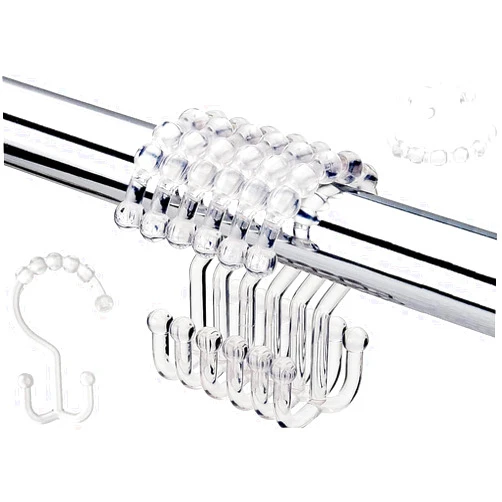 Resze 12 PCS Clear Plastic Double Shower Curtain Hooks, Multi-functional Rings for Bathroom Shower Curtain,shower curtain liner and Kitchen supplies, etc.