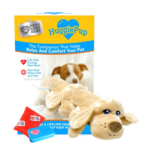 Pets Know Best HuggiePup Cuddly Puppy Behavioral Aid Toy, Great for Crate Training- Pulsing Heartbeat, Heating Pack- Golden Dog
