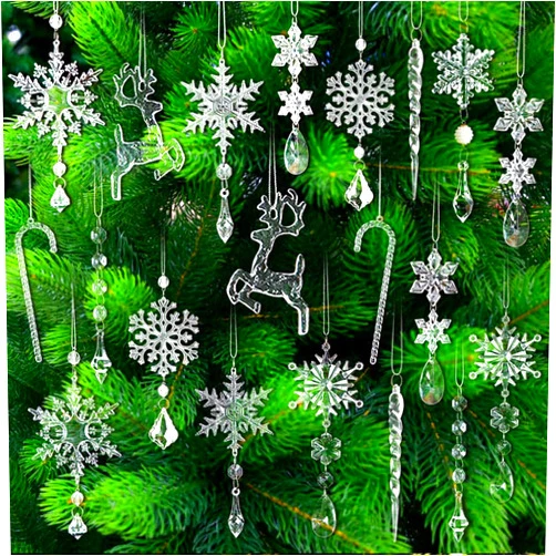 ZZSJNB 20pcs Crystal Christmas Ornaments for Tree Decorations-Hanging Acrylic Snowflake Icicle Ornaments with Drop Pendants for Winter Wonderland Chandelier Crystals Decorations Supplies