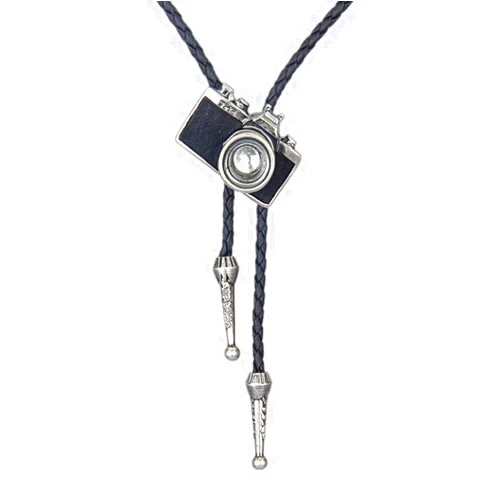 LIANCHI Western Camera Black Bolo Tie for Men and Women,Native American Leather Bolo Tie String