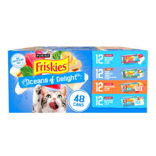 Friskies Purina Friskies Wet Cat Food Variety Pack, Oceans of Delight Flaked and Prime Filets - 48 ct. Can
