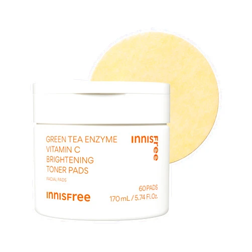 innisfree Green Tea Enzyme Vitamin C Brightening Toner Pads, Korean Face Toner Pads for Glow and Dark Spots