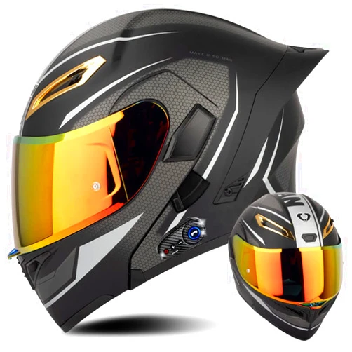 Lnpadp DOT Approved Bluetooth Motorcycle Helmet Adults Men Women Full Face Sports Front Flip Up Modular Helmets for Scooter Moped Street Cruiser Dual Visor, Fashion Comfortable Breathable, S-XXL/ 55-64CM