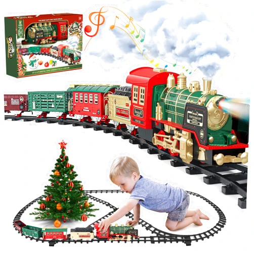 PaLeyFer Kids Train Set - Christmas Train Toys w/Smoke, Sounds, Lights, Rechargeable Electric Train for Christmas Tree, Train Set for Boys with 5 Carriages, 21 Tracks, Train Toys Gifts for 3 4 5 6 7 8+