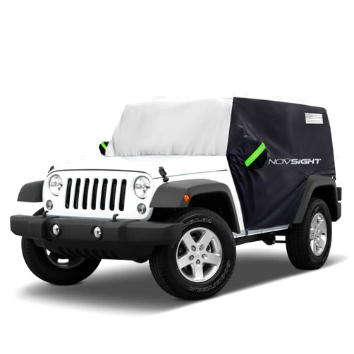 NOVSIGHT Cab Cover for Jeep Wrangler 2 Doors 1987-2023 CJ, TJ, JK, JL, NOVSIGHT All Weather Half Car Covers for Wrangler 2 Door with 3 Straps, Anti-UV Windproof Rain-Proof Auto Cover with Storage Bag