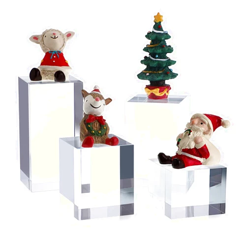 Hipiwe 4PCS Acrylic Display Risers Stand Clear Square Action Figures Collection Organizer Holder Collectibles Display Blocks Tabletop Jewelry Perfume Display Stand Photography Props