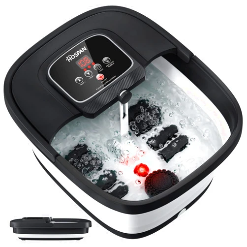 HOSPAN Collapsible Foot Spa with Heat, Bubble, Red Light, and Temperature Control, Foot Bath Massager with 8 Shiatsu Massage Rollers, Pedicure Foot Spa for Relaxation and Stress Relief, Black