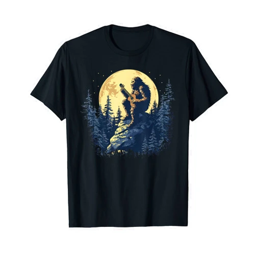 Sasquatch Vault Bigfoot Playing Guitar Full Moon Funny Sasquatch T-Shirt