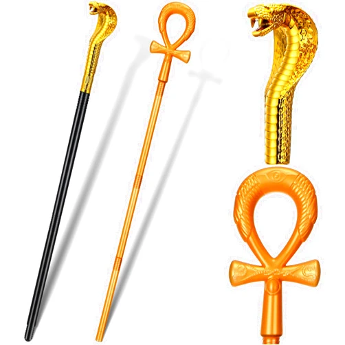 Sumind 2 Pcs Halloween Egyptian Staff Gold Ankh Snake Cobra Cane Egyptian Walking Stick Pharaoh Staff Prop for Adult Costume Accessory Women Men King Queen Cosplay