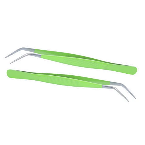 HADIZ Stainless Steel Garden Tweezer Two Piece Set with Curved Tip Tweezers for Cactus and Succulents Gardening(Curved)