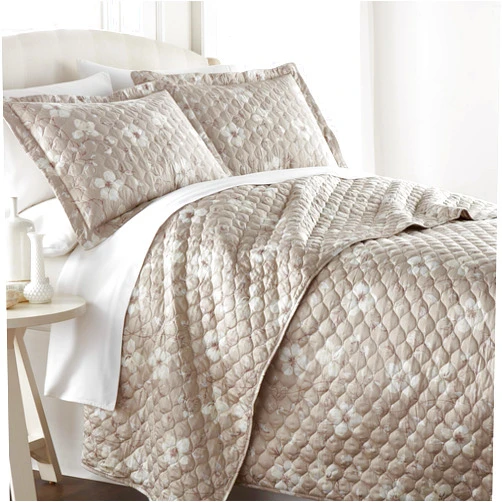 Southshore Fine Living, Inc. Mystic Garden Collection - 300 Thread Count 100% Cotton Fabric, 3-Piece Quilt Set, Full/Queen, Taupe-Grey