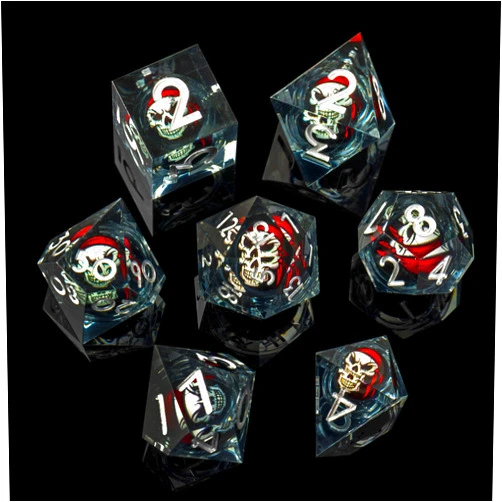 Role dice Skull DND Dice Set, Sharp Edged Resin Dice Set for Dungeons and Dragons, 7pcs RPG Polyhedral D&D Dice, MTG Role Playing Dice D20 D12 D10 D8 D6 D4 with Gift Box(Black Sliver)