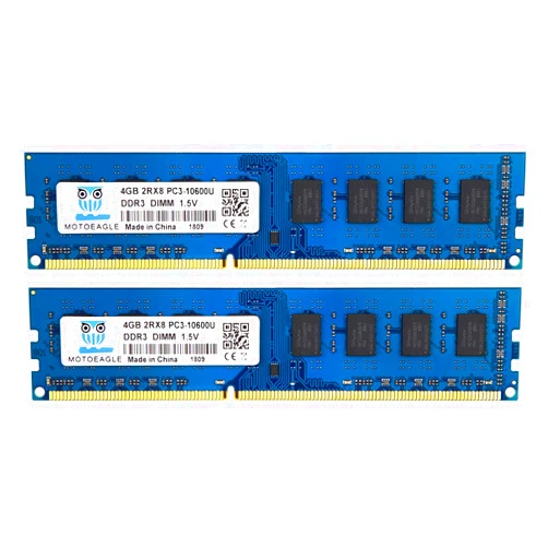MOTOEAGLE 8GB Kit (2x4GB) DDR3 1333MHz UDIMM 4GB PC3-10600U 2RX8 PC3 1333 DDR3 10600 CL9 1.5V 240-PIN Non-ECC Unbuffered Desktop Memory RAM Module