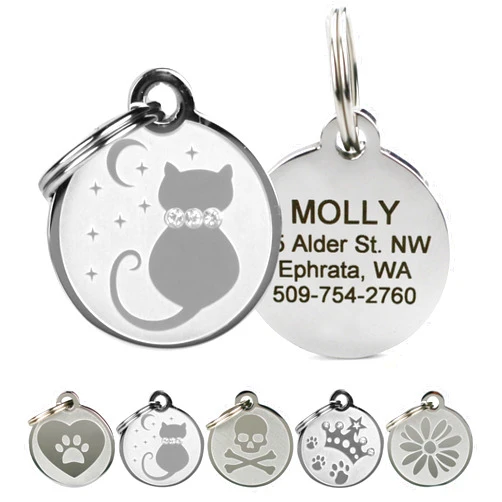 GoTags Designer Pet ID Tags in Stainless Steel for Dogs and Cats, Custom Engraved with 4 Lines of Personalized ID, Cute, Unique Pet Tags in Several Fun Designs