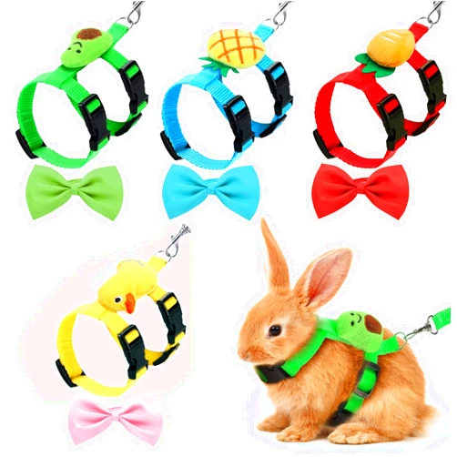 HDFCLUP 4 Sets Adjustable Rabbit Harness and Leash Set Small Pet Cute Vest Harness Leash with Decoration for Bunny Cat Puppy Kitten Ferret and Other Small Pet (Fruit)