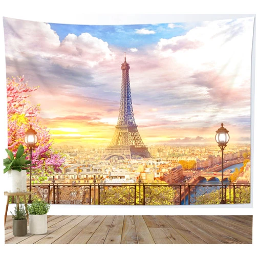 HVEST Eiffel Tower Tapestry Spring Scenery of Romantic City Wall Hanging Paris Tapestries for Bedroom Living Room Dorm Party Decor,60Wx40H inches