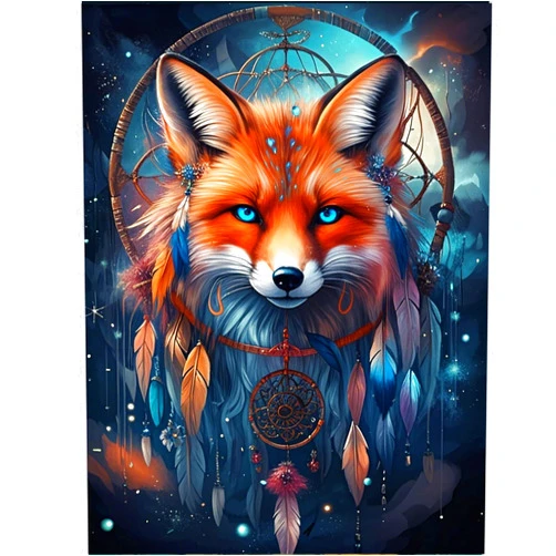 KICHANG Fox Diamond Painting Kits for Adults,5D Dreamcatcher Diamond Art Diamond Painting Kits,Round Diamond Dot Full Drill Diamonds Craft for Wall Decor&Gift-12x16in