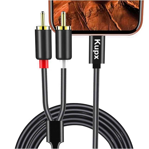 Kupx 4ft 2-Male RCA to iOS Adapter Audio Stereo Cable Aux Cord Compatible with iPhone 11 X XR XS MAX 8 7 S Plus Pad Pro Mini Air Touch for Home Speakers Car Aux Speakers Power Amplifier and Others