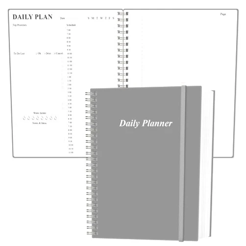 Heveboik Daily Planner Undated - A4 To Do List Notebook Hourly Schedules, Spiral Appointment Planner for Women and Men,PVC Hardcover, Inner Pocket, Elastic Closure, 8.5