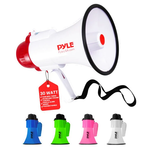 Pyle Megaphone Speaker Lightweight Bullhorn - Built-in Siren, Adjustable Volume Control and 800 Yard Range - PMP30