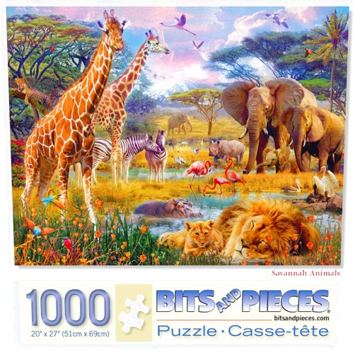 Bits and Pieces – 1000 Piece Jigsaw Puzzle for Adults – Savannah Animals - Jungle Scene Jigsaw Puzzle by Artist Jan Patrik, Completed Puzzle Size: 20