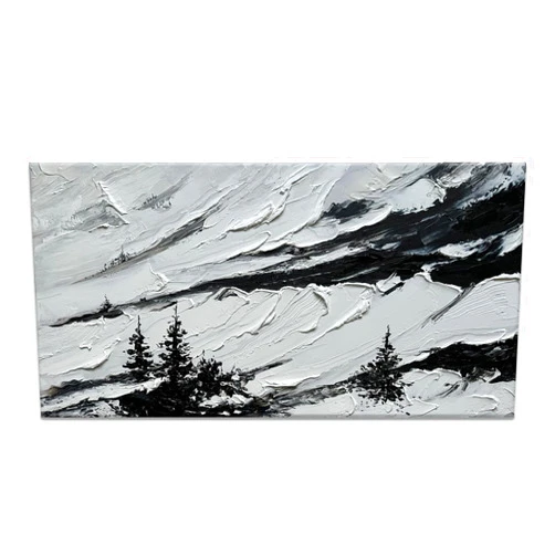 Winpeak Art Handmade Black and White Home Decor Snow Mountain Wall Art Landscacpe Oil Painting on Canvas Textured Nature Wall Art for Living Room