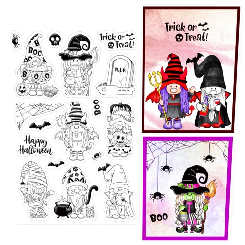 INFUNLY Gnomes Stamps Happy Halloween Clear Stamps for Card Making Skeleton Transparent Stamps Spider's Web Bats Rubber Stamps for DIY Scrapbooking Pumpkin Stamps for Crafts Photo Album Decorations