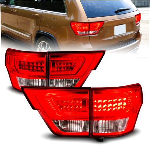 AmeriLite for 2011-2013 Jeep Grand Cherokee WK2 LED Tube Red Replacement Tail Lights Assembly Set - Passenger and Driver Side