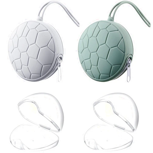 Nuanchu 4 Pieces Pacifier Holder Case Set 2 Silicone Portable Pacifier Case Cover Pouch for Diaper Bag with 2 Transparent BPA Free Pacifier Storage Container Box(Gray, Army Green)