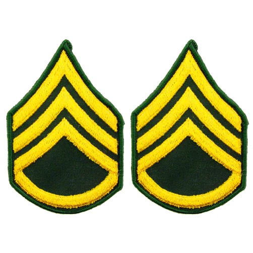 Artisan Owl United States Army Rank E6 Staff Sergeant SGT Patches, Dress Green, with Iron-On Adhesive (Set of Two)