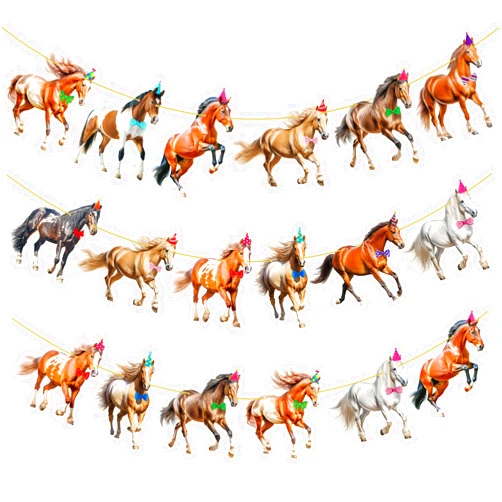 Umoni Horse Party Banners Horse Party Decorations 3Pcs Horse Birthday Decorations Racing Horse Banner Horse Themed Party Cutout Banner for Western Cowboy Cowgirl Party Supplies