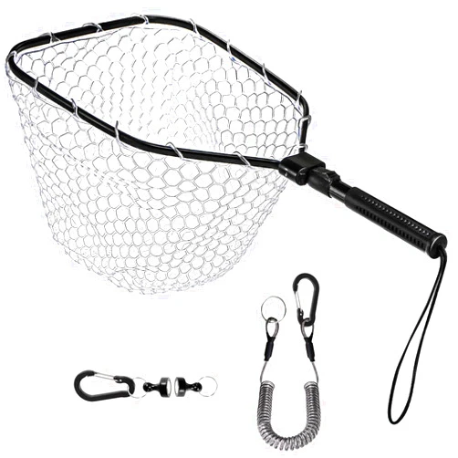 DEAYOU Fly Fishing Landing Net, Soft Rubber Mesh Bass Trout Net with Collapsible Handle and Magnetic Release, Folding Catch and Release Net for Freshwater, Fly Fishing Gear Accessories