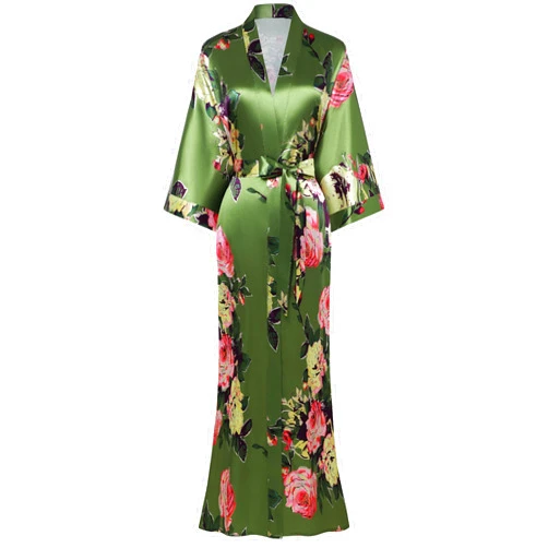 BABEYOND Women's Kimono Robe Long Satin Silky Floral Lightweight Bridesmaid Wedding Bachelorette Party Robe