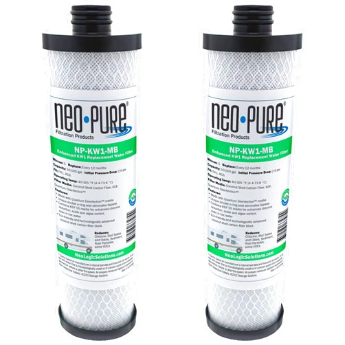 Neo-Pure NP-KW1-MB Compatible Replacement for WaterPur™ KW1 RV Water Filter- Now Available as MAX Filter- With Quantum Water Purification KDF 55 Media and Coconut Shell Carbon Fiber 2-Pack