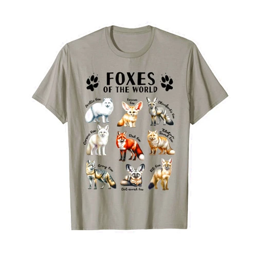 Cute Fox Lover Clothing & Co. Foxes of The World Educational Collection Fox Types Animal T-Shirt