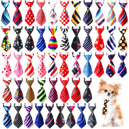 Sadnyy 50 Pcs Dog Neck Tie Adjustable Cat Collar 50 Kind of Assorted Patter Puppy Pet Bow Ties Grooming Accessories for Small Dogs Cats Birthday Photography Holiday Festival Party Gift Favor