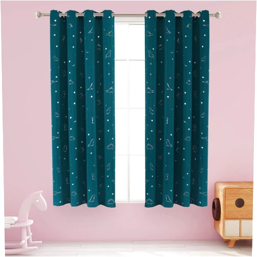 LORDTEX Dinosaur and Star Foil Print Blackout Curtains for Kids Room - Thermal Insulated Curtains Noise Reducing Window Drapes for Boys and Girls Bedroom, 52 x 45 Inch, Sapphire, Set of 2 Panels