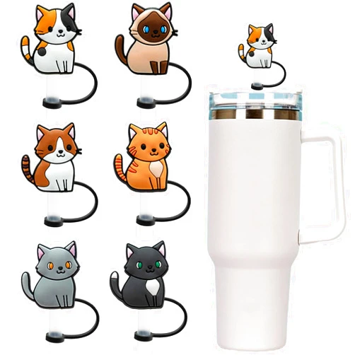 Zoranala Stanley Cup Accessories 30 40 Oz Tumblers with Handle -10mm Cute Cat Straw Tips Covers,Silicone Kitty Straw Toppers,Pets Straw Covers Cap,Animals Accessories for Stanley,for Yeti