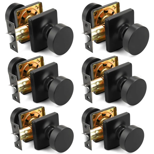 Probrico Passage Door Knobs Interior 6 Pack, Matte Black Door Knob Without Lock Inside, Closet & Hallway Classic Round Door Knob