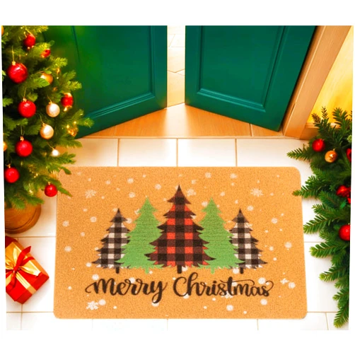 Eohak Christmas-Plaid-Pine-Trees Welcome-Doormat Winter Door Mat for Front Door Xmas-Holiday-Home-Decor 17 x 29 Inch