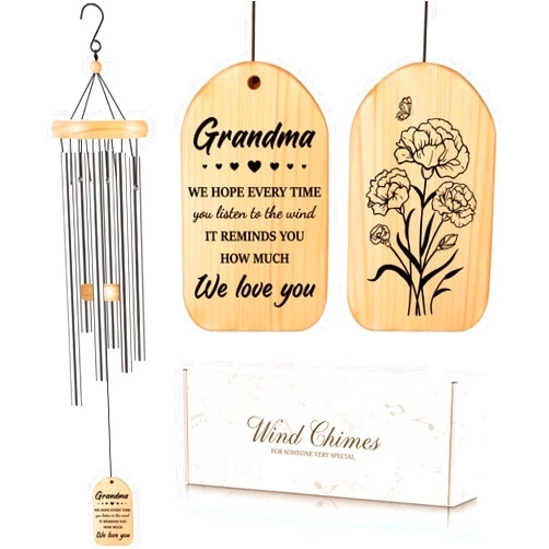 Milcier Gifts for Grandma, Grandma Birthday Gifts, Grandma Wind Chimes, Best Christmas Mothers Day Thanksgiving Present for Grandmother, Nana, Granny, 25.5 inches, Silver