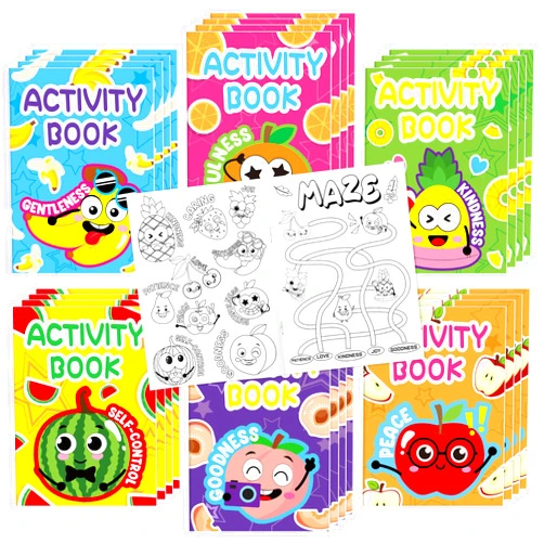 Dvbonike 24Pcs Religious Fruit Activity Books for Kids - Mini Fun Games Coloring Book Bulk Party Favors Goodie Bags Stuffers for Birthday Classroom School Students Rewards Supplies